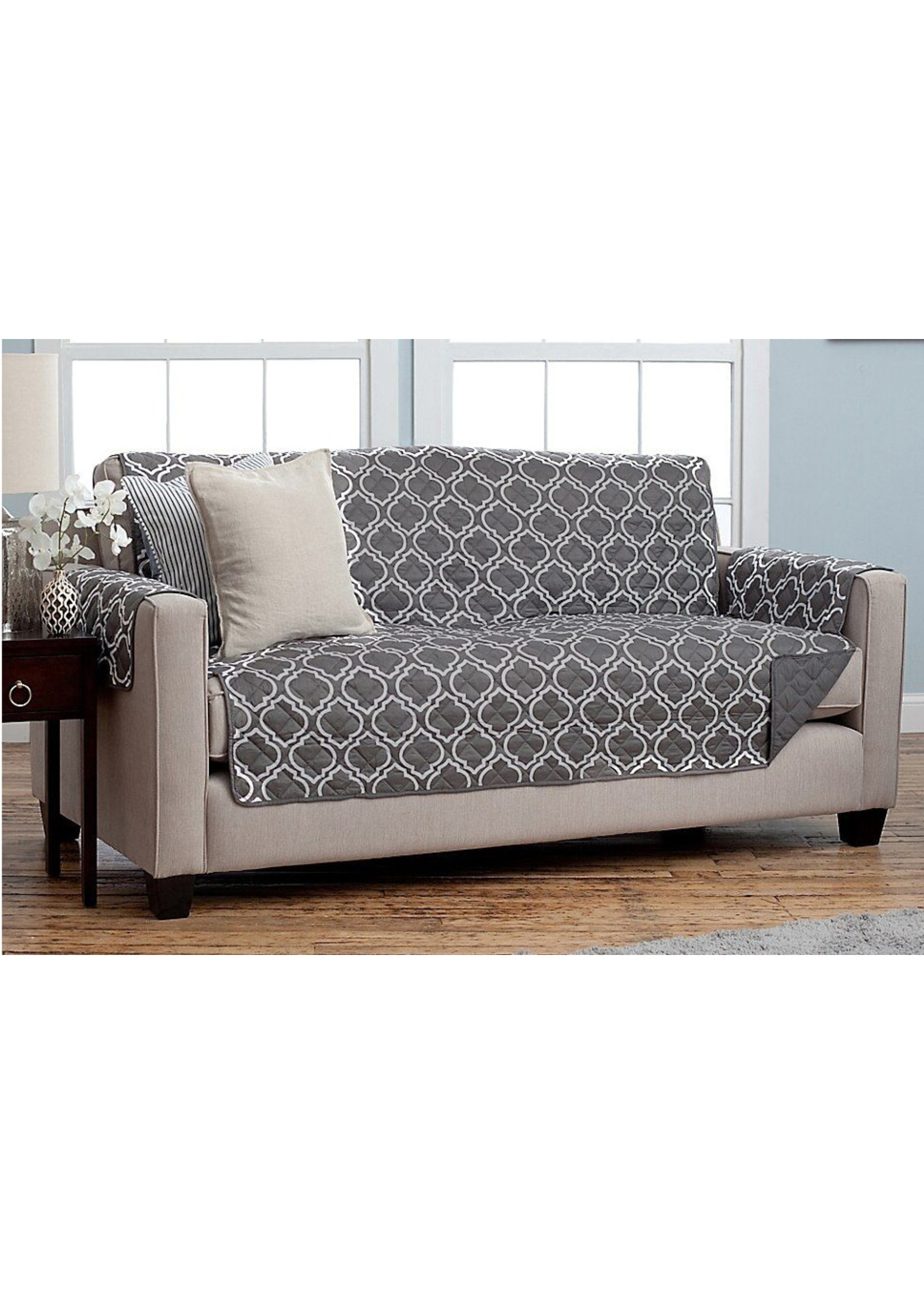 Sofa Cover Reversible Grey Lattice