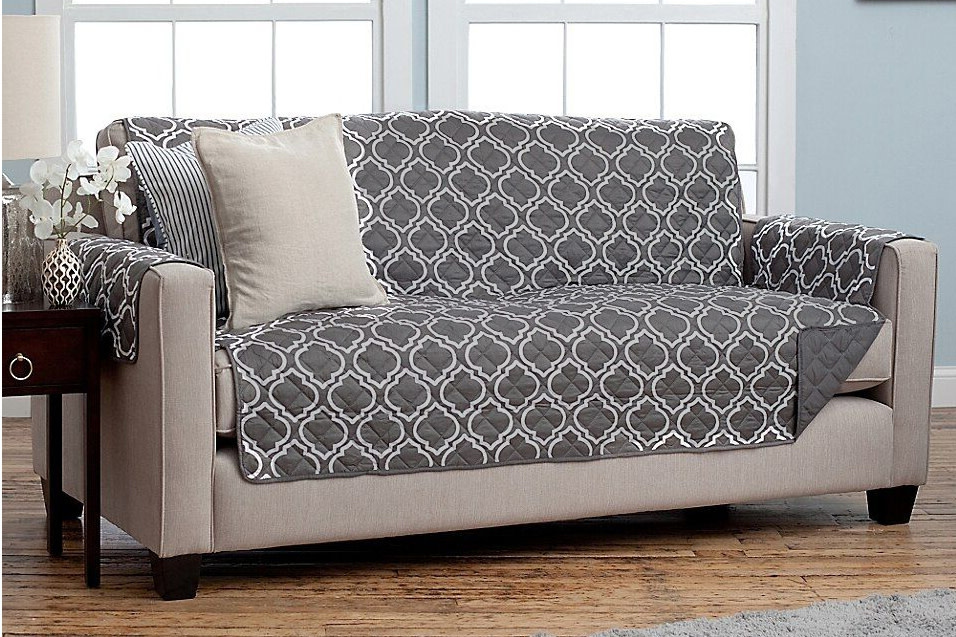 Sofa Cover Reversible Grey Lattice