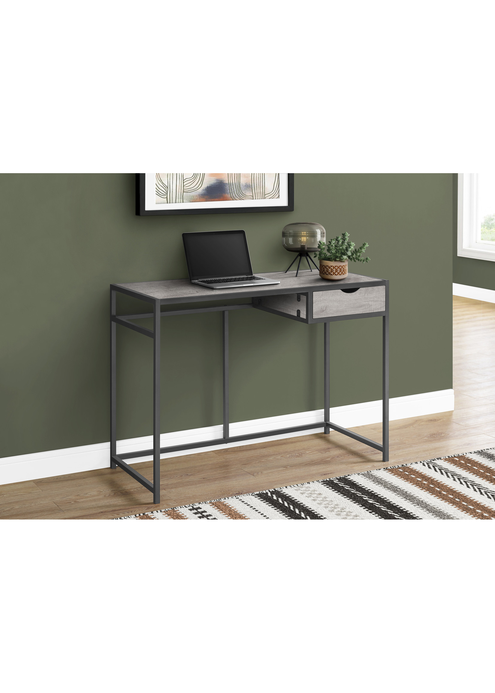 BUREAU D'ORDINATEUR - 42 "L / GRIS / MÉTAL GRIS FONCÉ