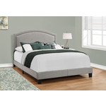 QUEEN GREY LINEN BED FRAME WITH CHROME NAIL TRIM