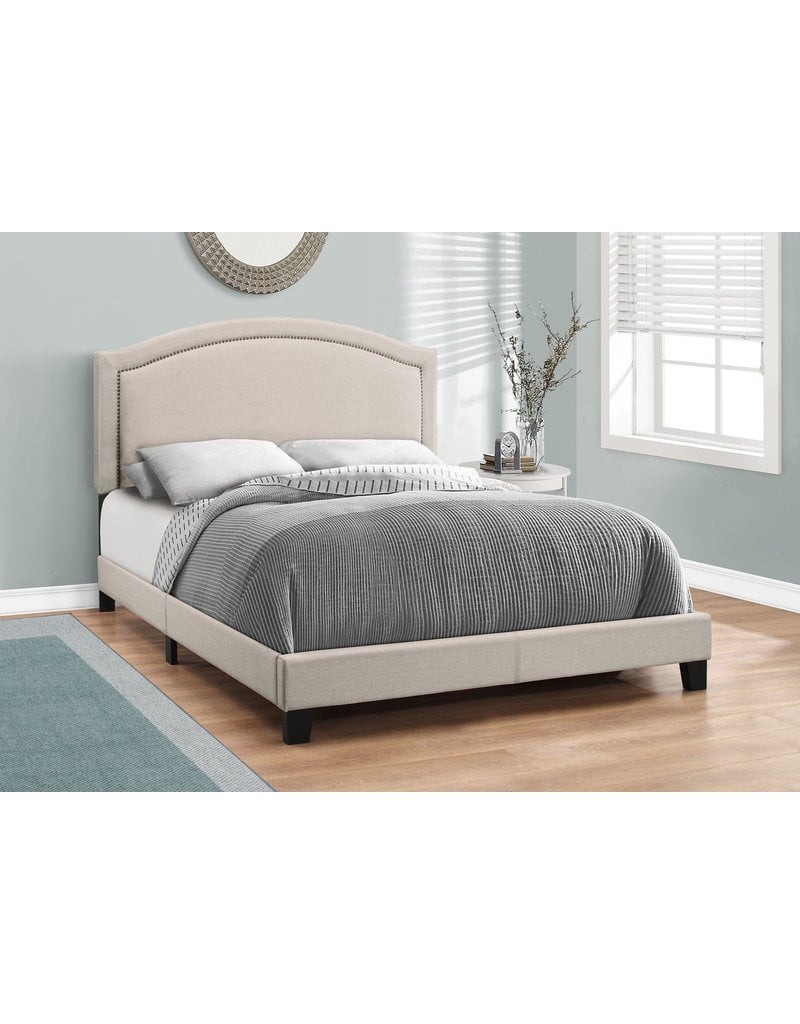 QUEEN BEIGE LINEN BED FRAME WITH CHROME NAIL TRIM - MAISON ...