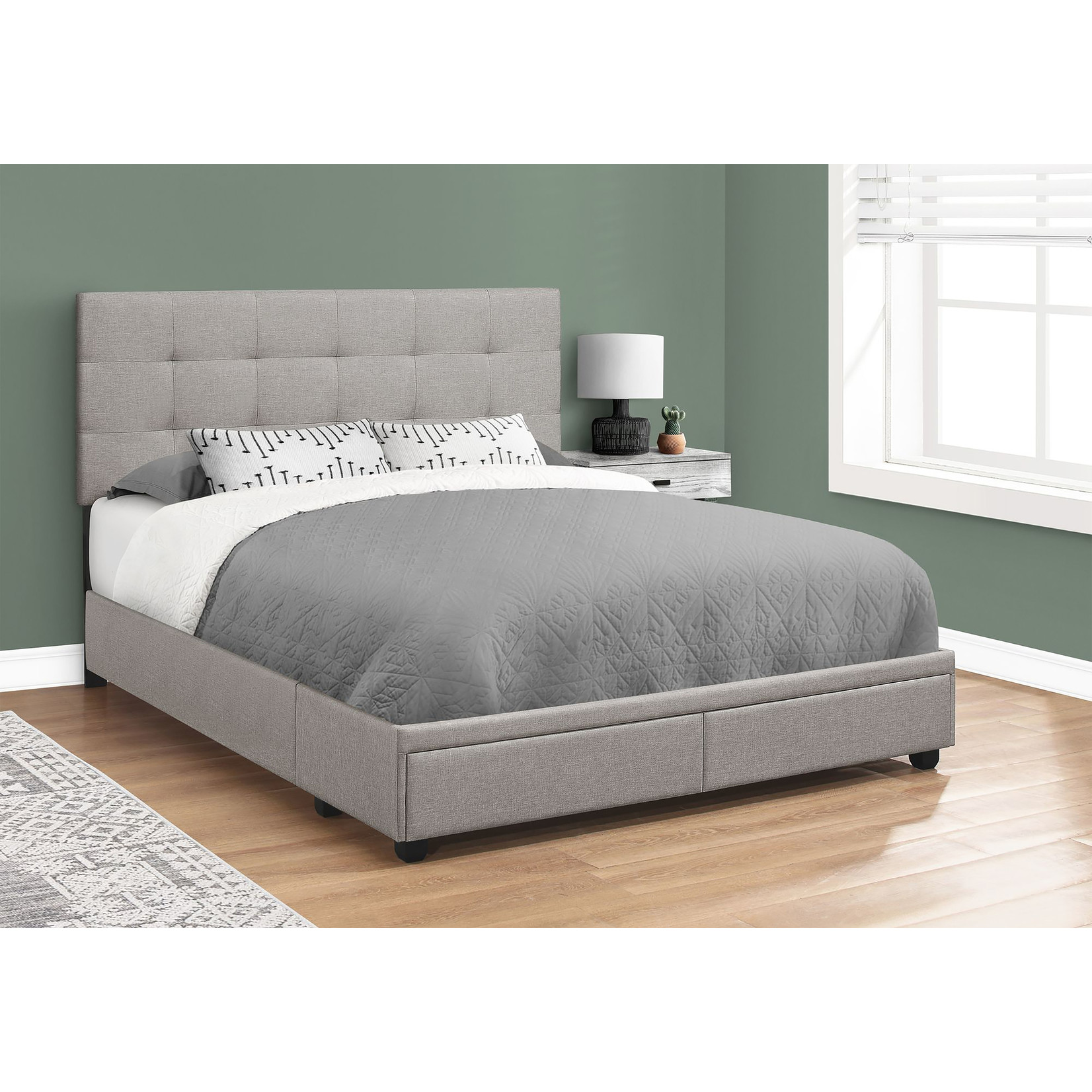 LIT - QUEEN / AVEC 2 TIROIRS RANGEMENT TISSUS GRIS