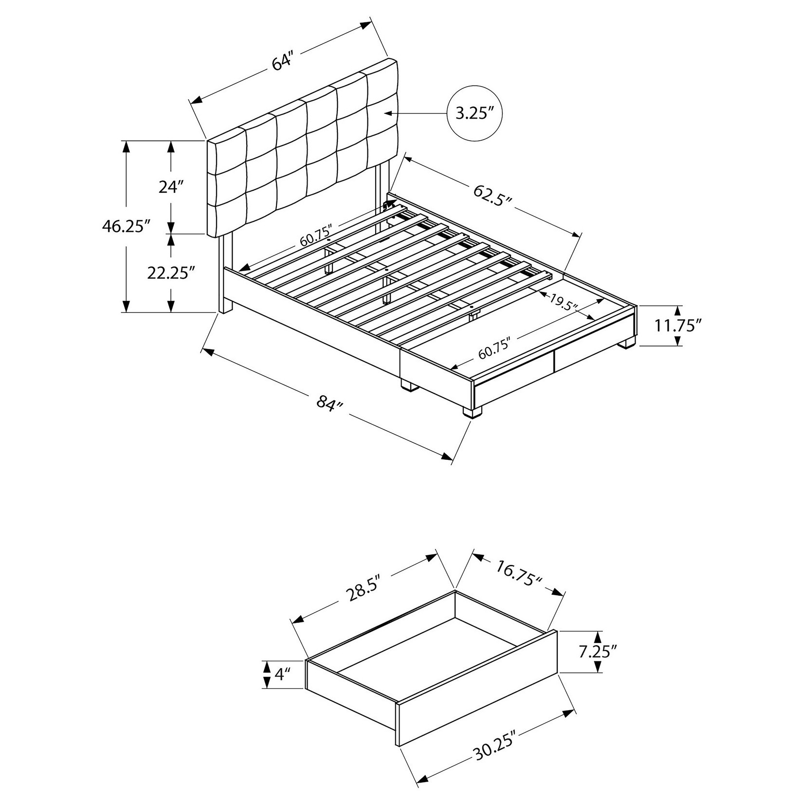 QUEEN GREY LINEN BED FRAME WITH 2 STRORAGE DRAWERS