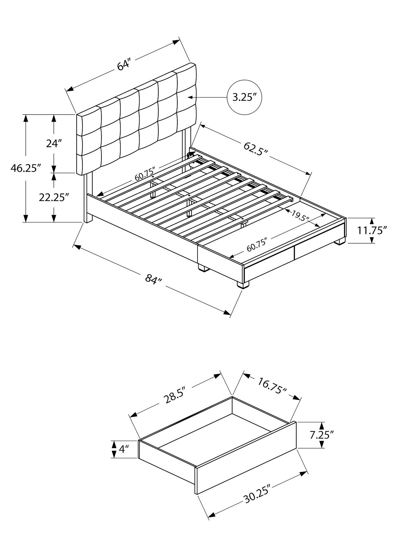 QUEEN GREY LINEN BED FRAME WITH 2 STRORAGE DRAWERS