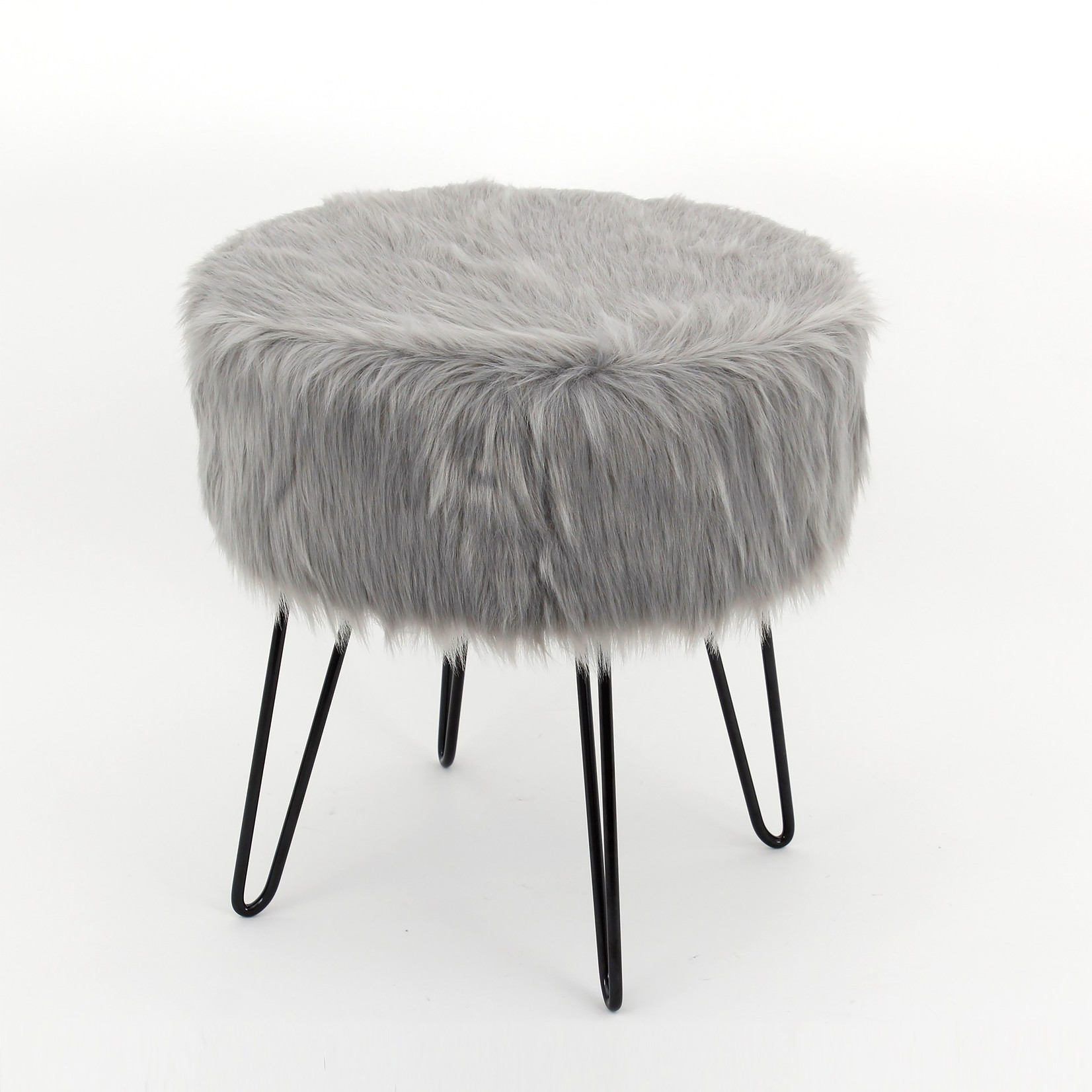 ITY INTERNATIONAL Grey Shaggy Pouf Footstool