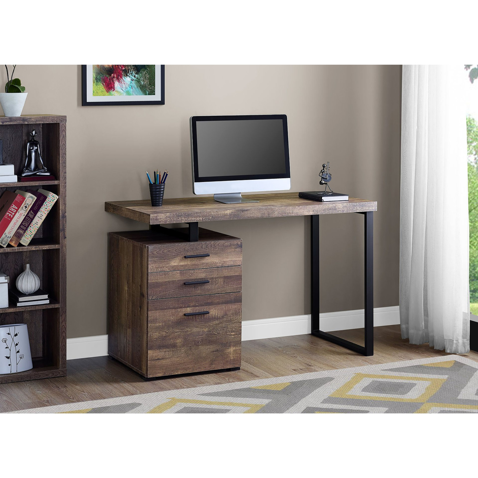 COMPUTER DESK - 48"L / BROWN RECLAIMED WOOD / BLACK METAL