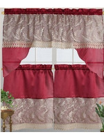 3 pcs Lace Swag &Tier Set-Leaves/Red