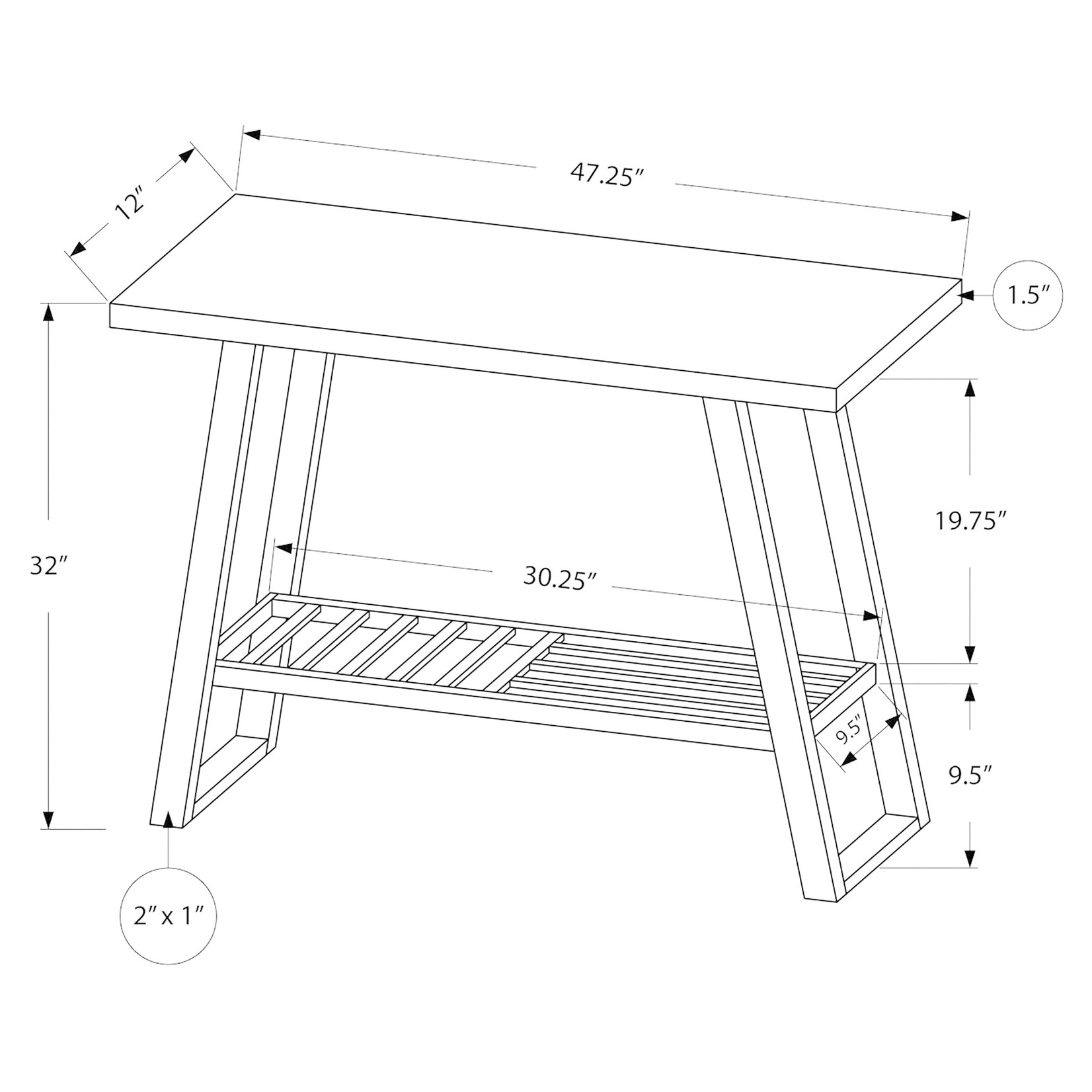 TABLE D'APPOINT - 48"L / ESPRESSO/CONSOLE D'ENTR E ARGENT
