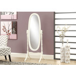MIROIR - 59"H / BOIS MASSIF OVALE SUR PIED BLANC ANTIQUE