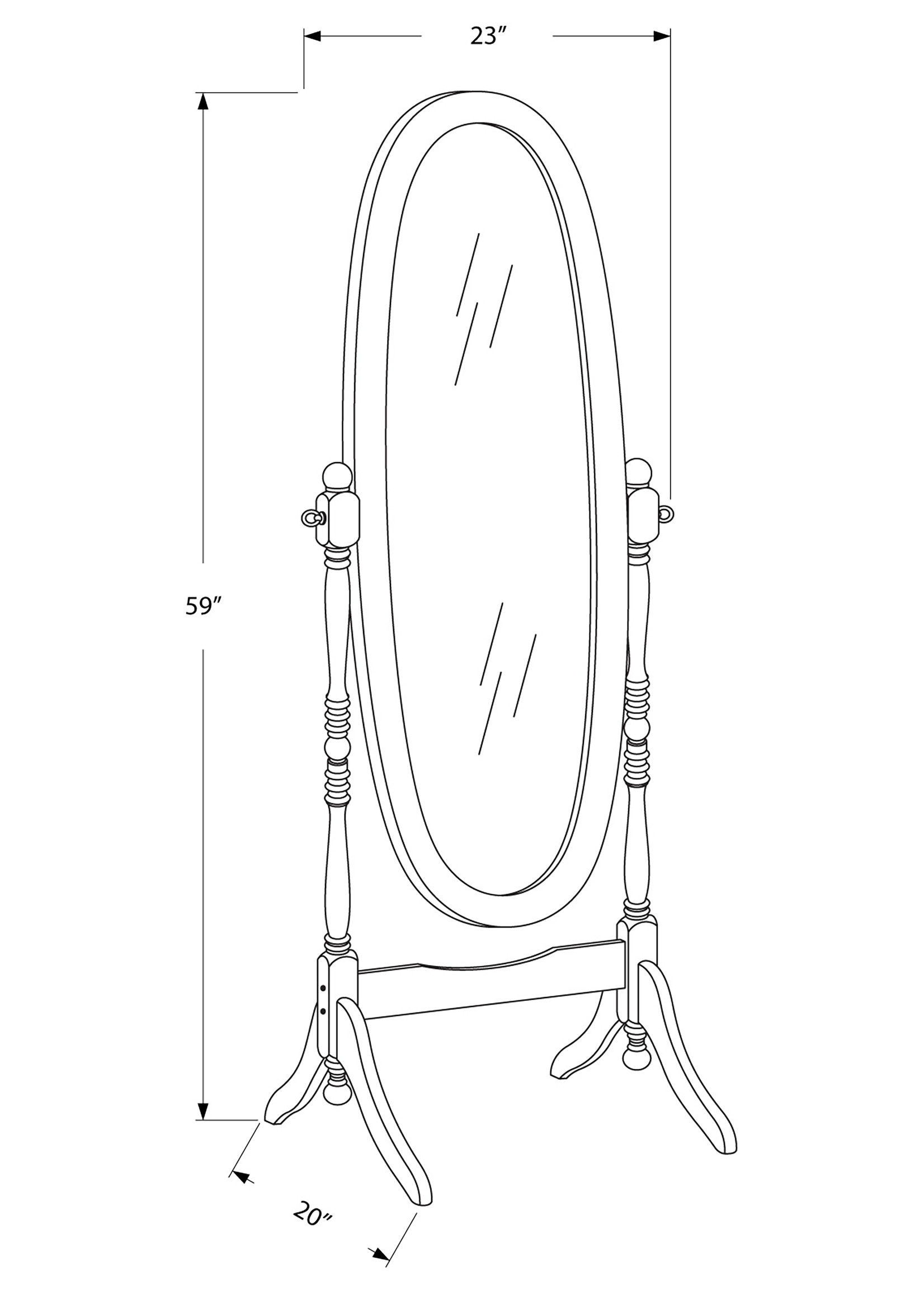 MIROIR - 59"H / BOIS MASSIF OVALE SUR PIED BLANC ANTIQUE