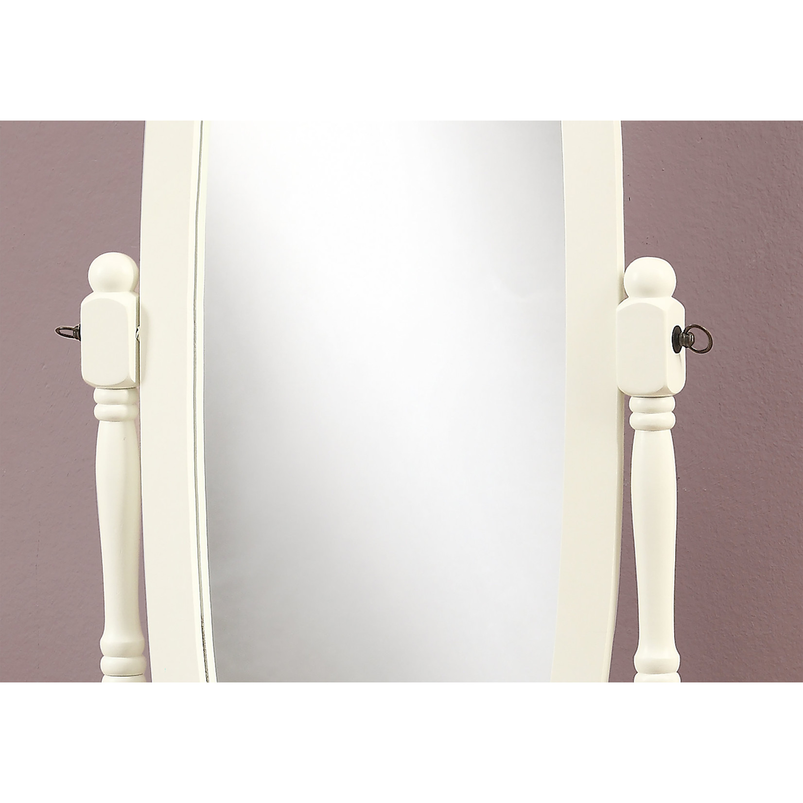 MIROIR - 59"H / BOIS MASSIF OVALE SUR PIED BLANC ANTIQUE