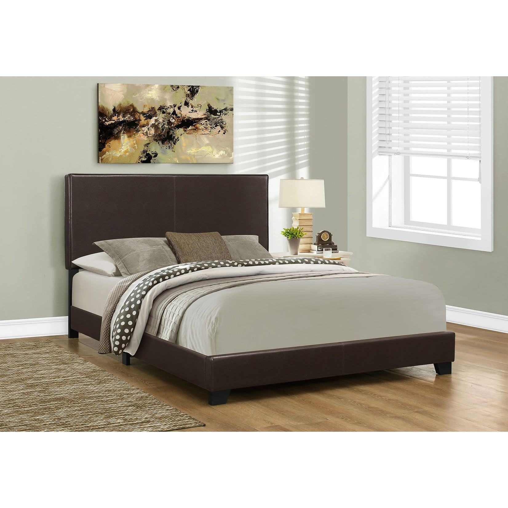 Faux Leather Upholstered Bed Frame, Brown, Queen