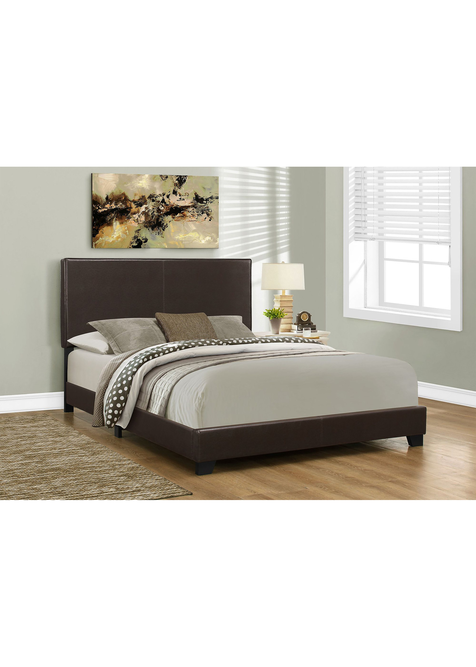 BED - QUEEN SIZE / DARK BROWN LEATHER-LOOK