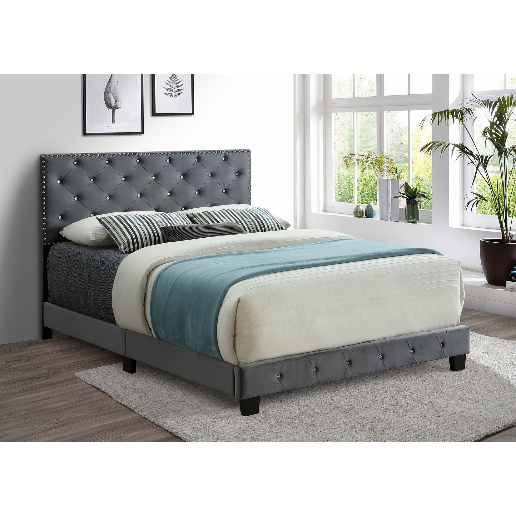 CADRE DE LIT EN VELOURS GRIS