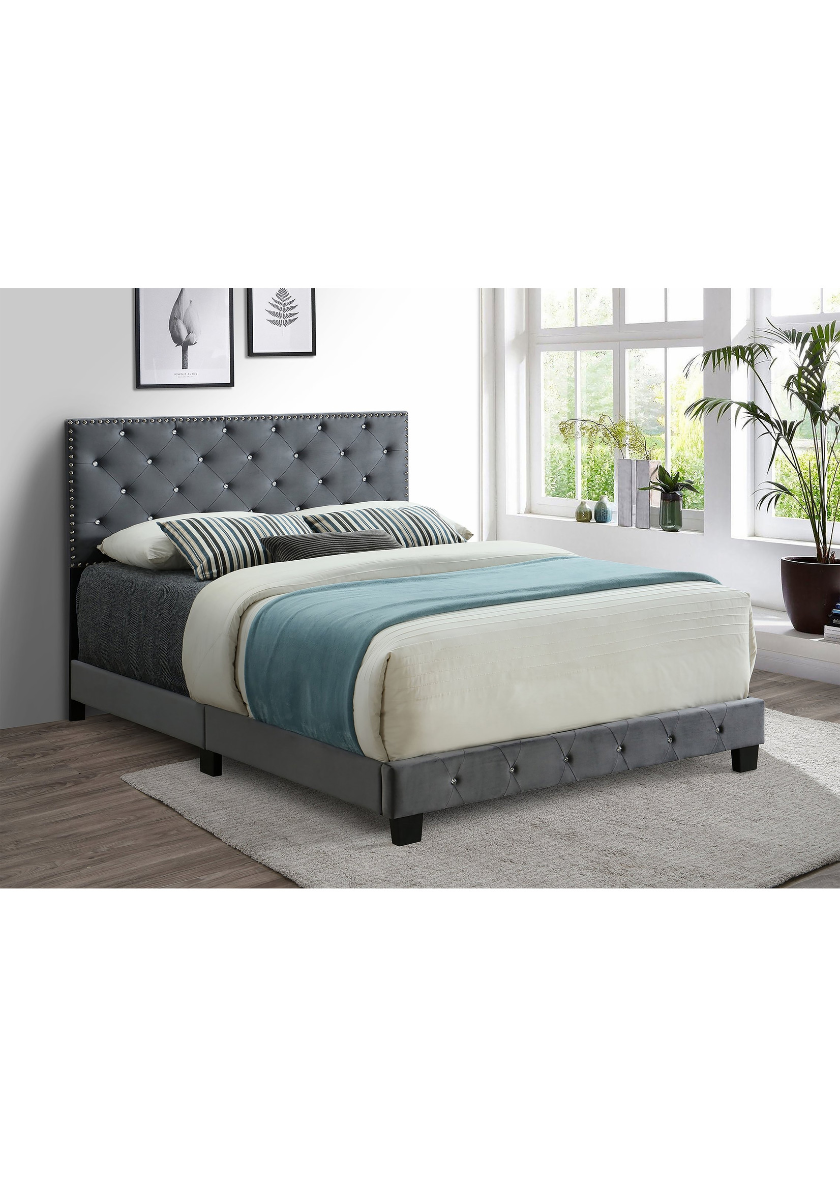 GREY VELVET BED FRAME