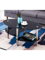 GLASS OVAL COFFEE TABLE 2TIER MARBLE LOOK BLACK