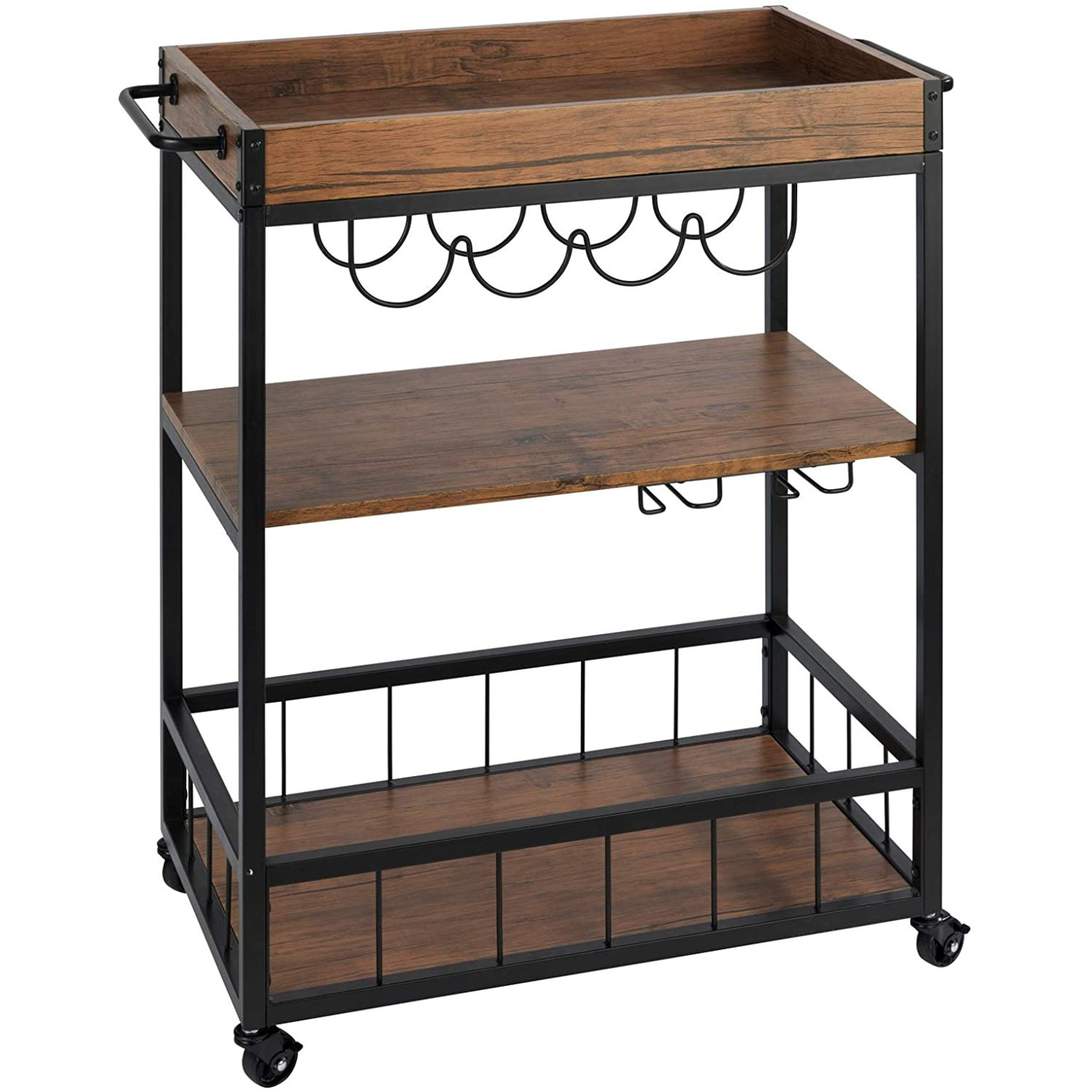 3-Tier Trolley Bar Cart Rustic