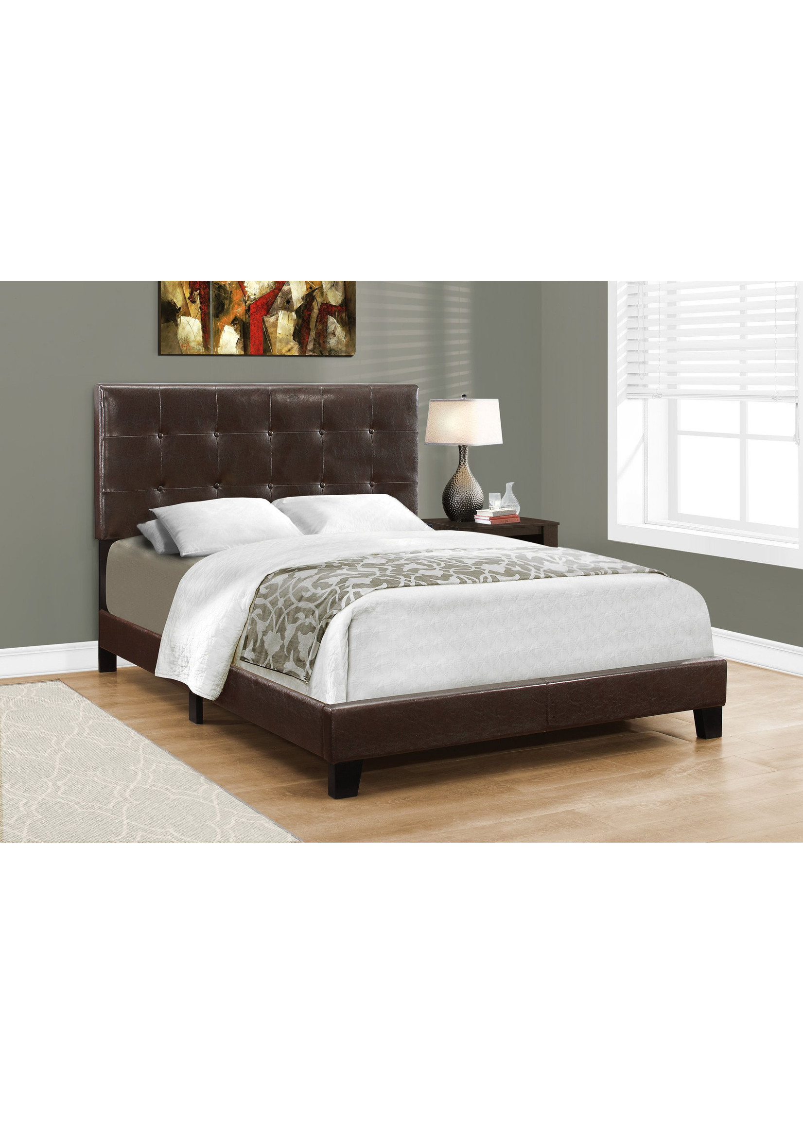 DARK BROWN FAUX LEATHER BED FRAME