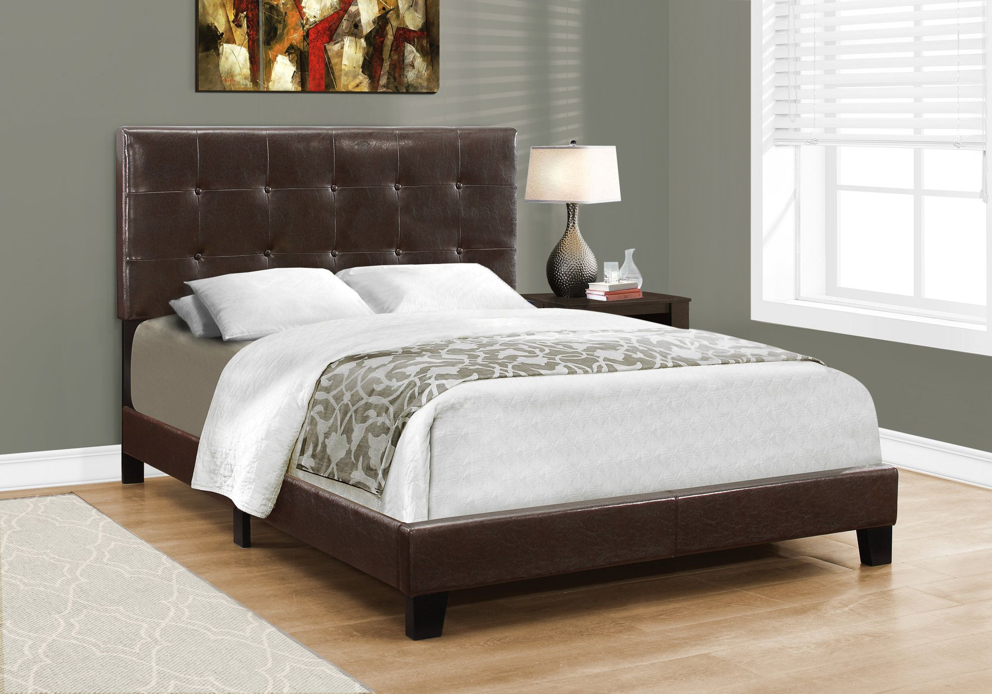 DARK BROWN FAUX LEATHER BED FRAME MAISON CAPLAN