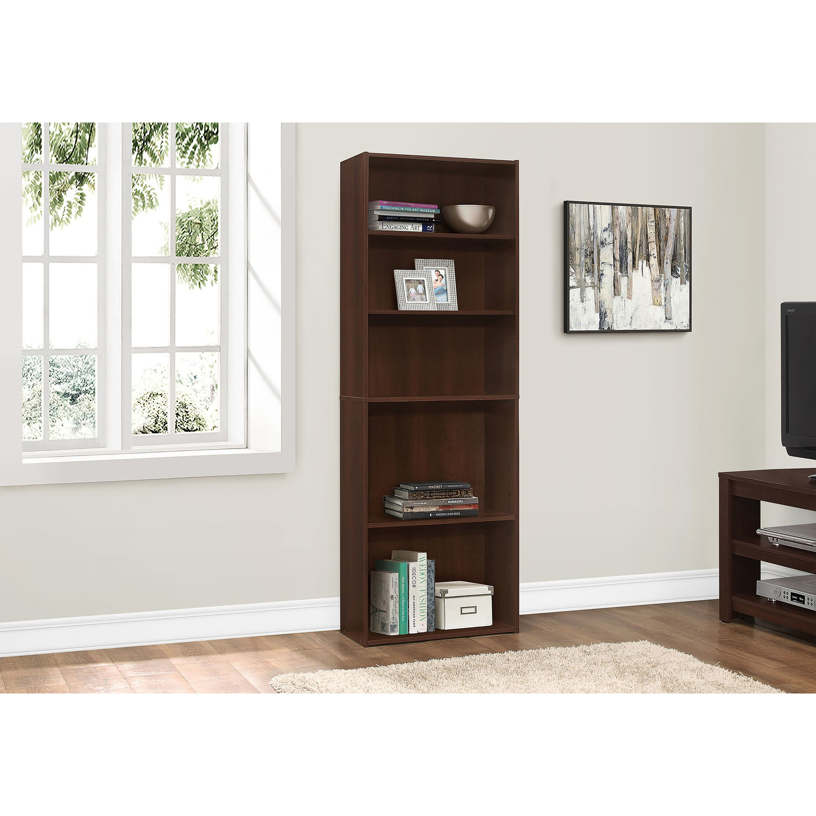 Bookcase 72"H with 5 Shelves, Cherry