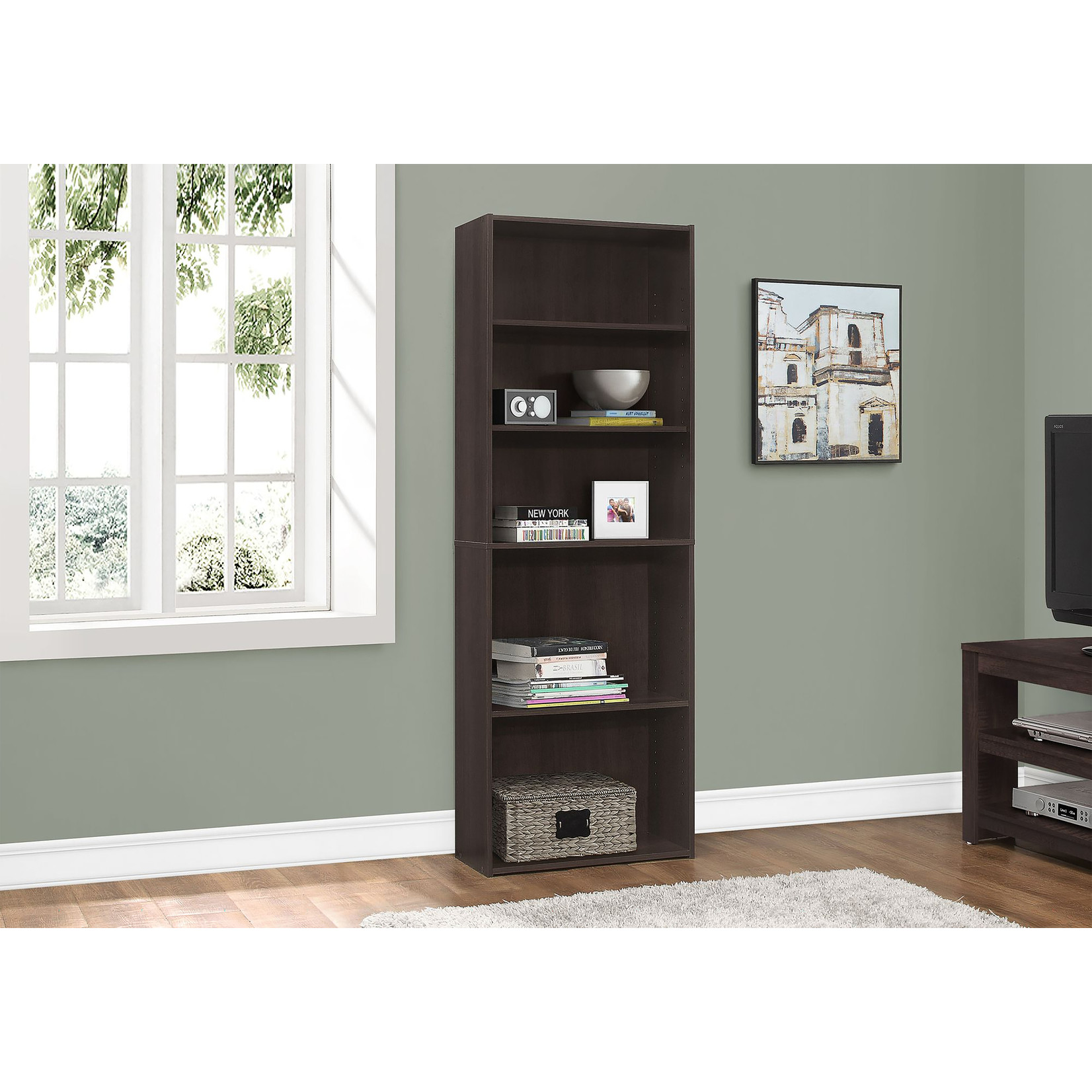Étagère 72po H avec 5 Tablettes, Cappucino