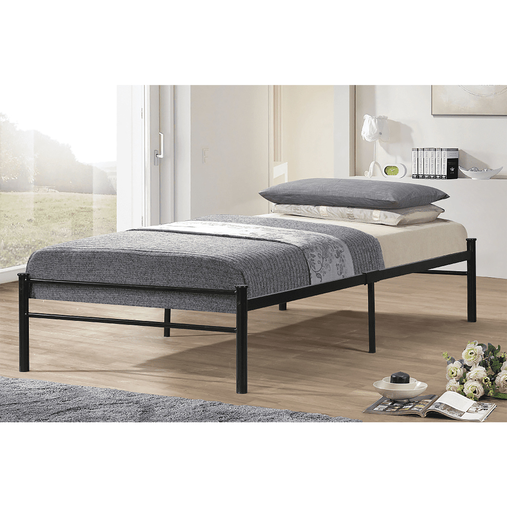 TWIN BLACK BED  METAL FRAME T2400-39