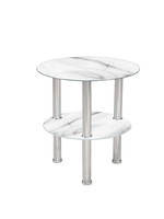 ROUND GLASS SIDE TABLE, WHITE