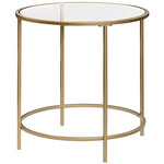 TABLE D'APPOINT RONDE EN VERRE, FINITION DORÉE