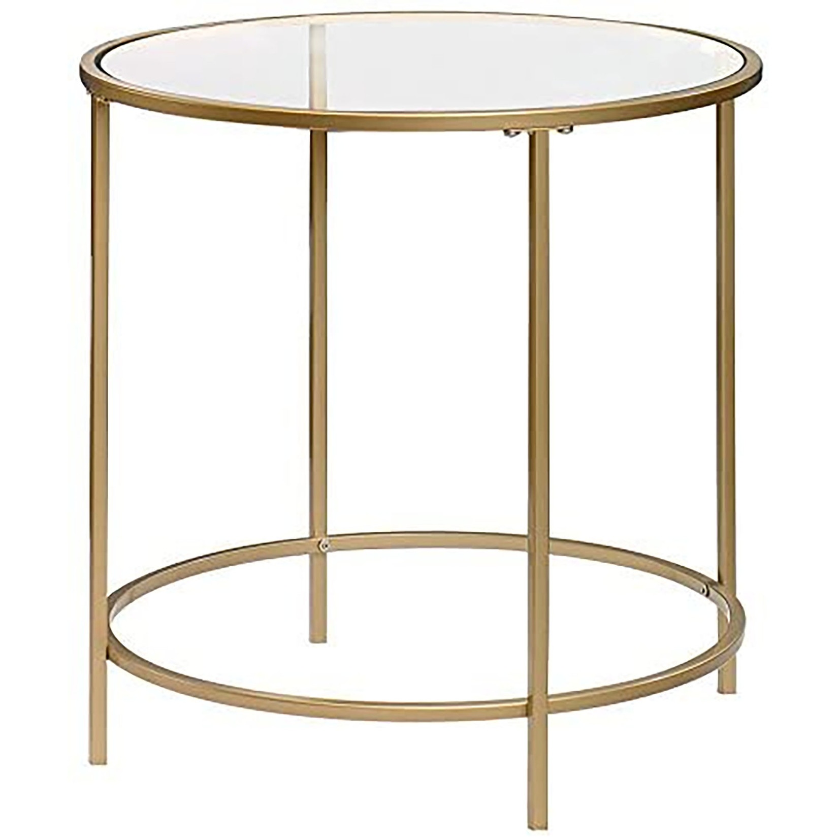 TABLE D'APPOINT RONDE EN VERRE, FINITION DORÉE