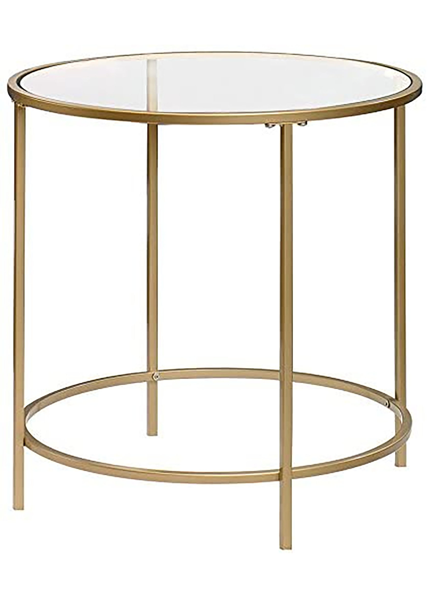 ROUND GLASS SIDE TABLE, GOLD