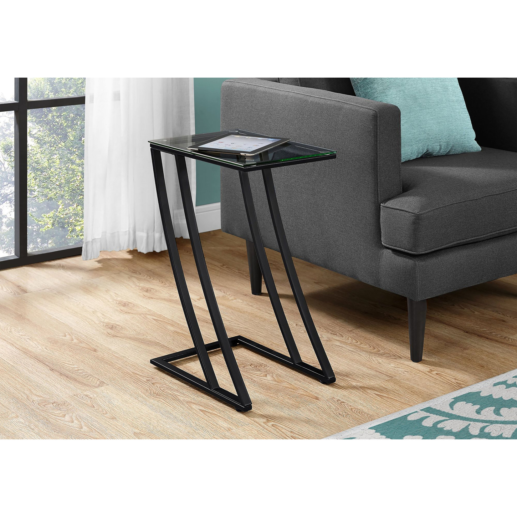 TABLE D'APPOINT - METAL NOIR AVEC VERRE TREMPE