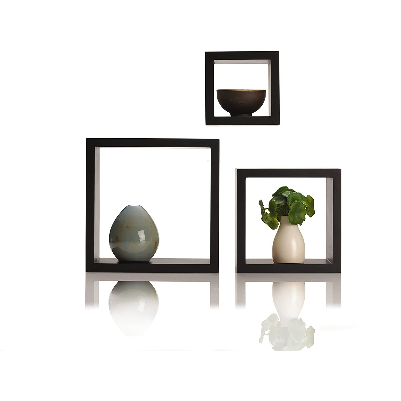 ITY INTERNATIONAL S/3 BLACK WOOD CUBES WALL SHELF