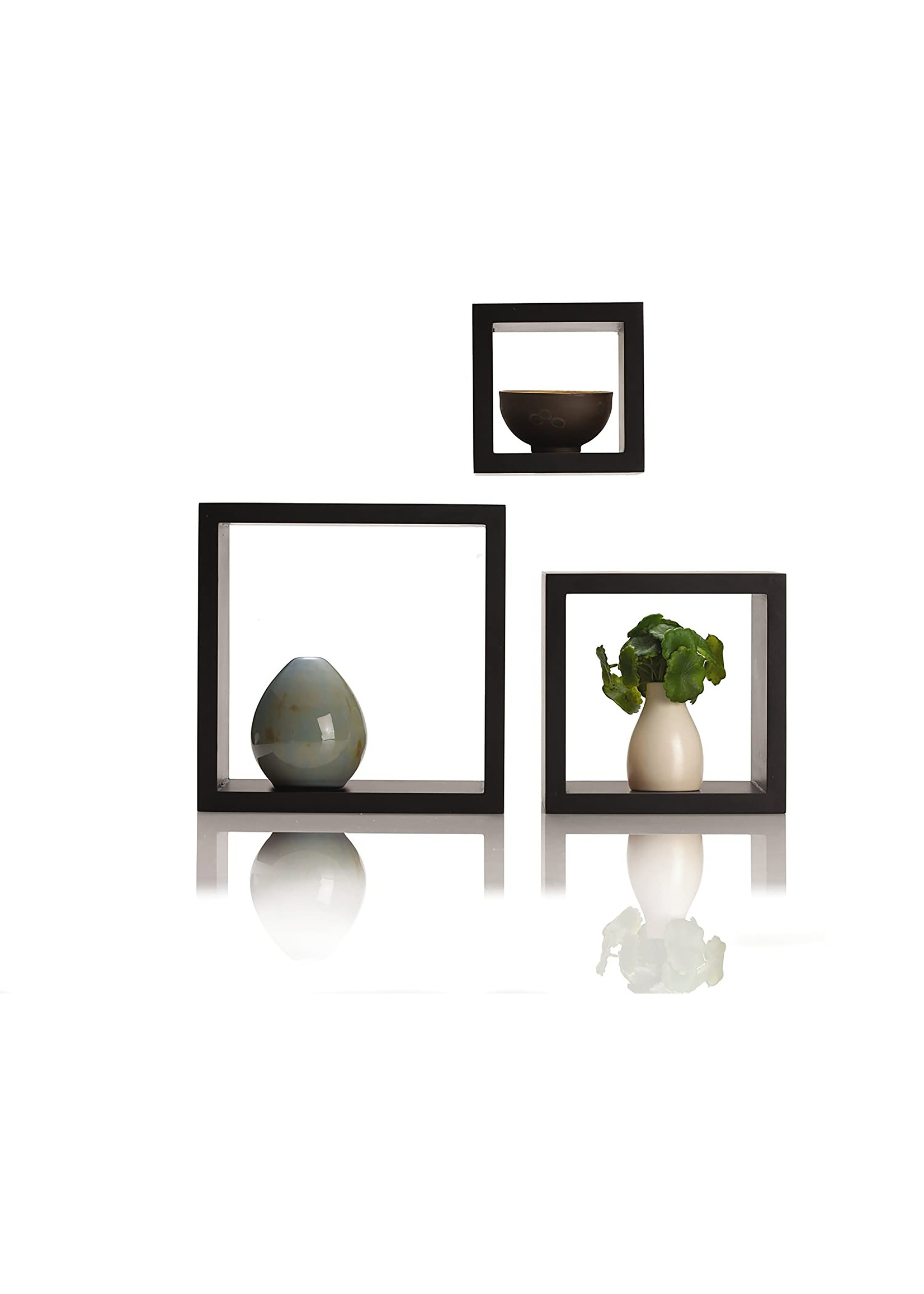 ITY INTERNATIONAL S/3 BLACK WOOD CUBES WALL SHELF