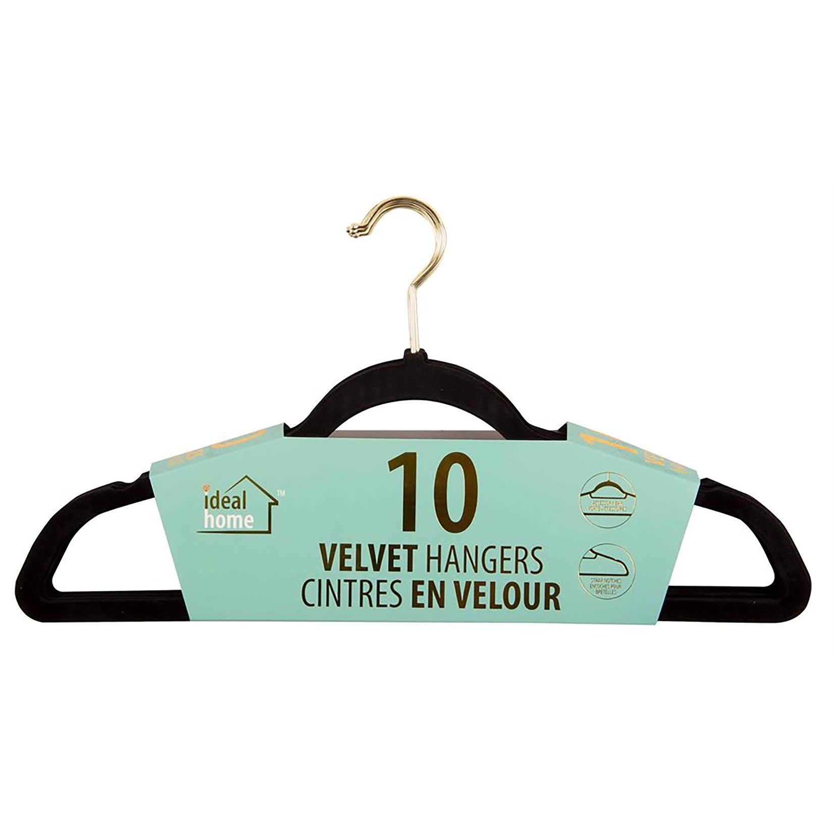B2 FASHIONS INC LOT DE 10 CINTRE EN VELOURS NOIR-OR