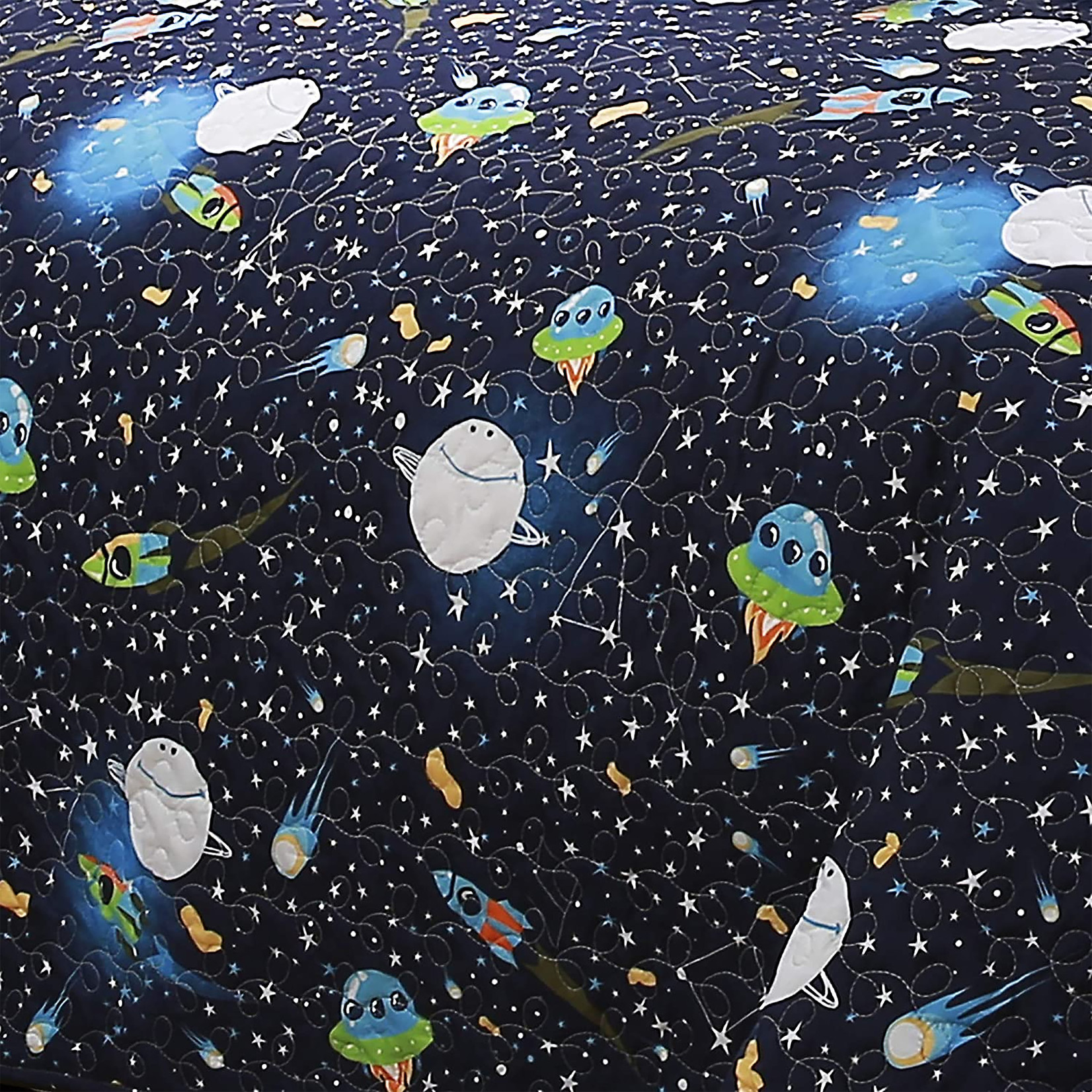 ENS DE 4 PC COURTEPOINTE RÉVERSIBLE EN MOTIF GALAXIE - COSMOS