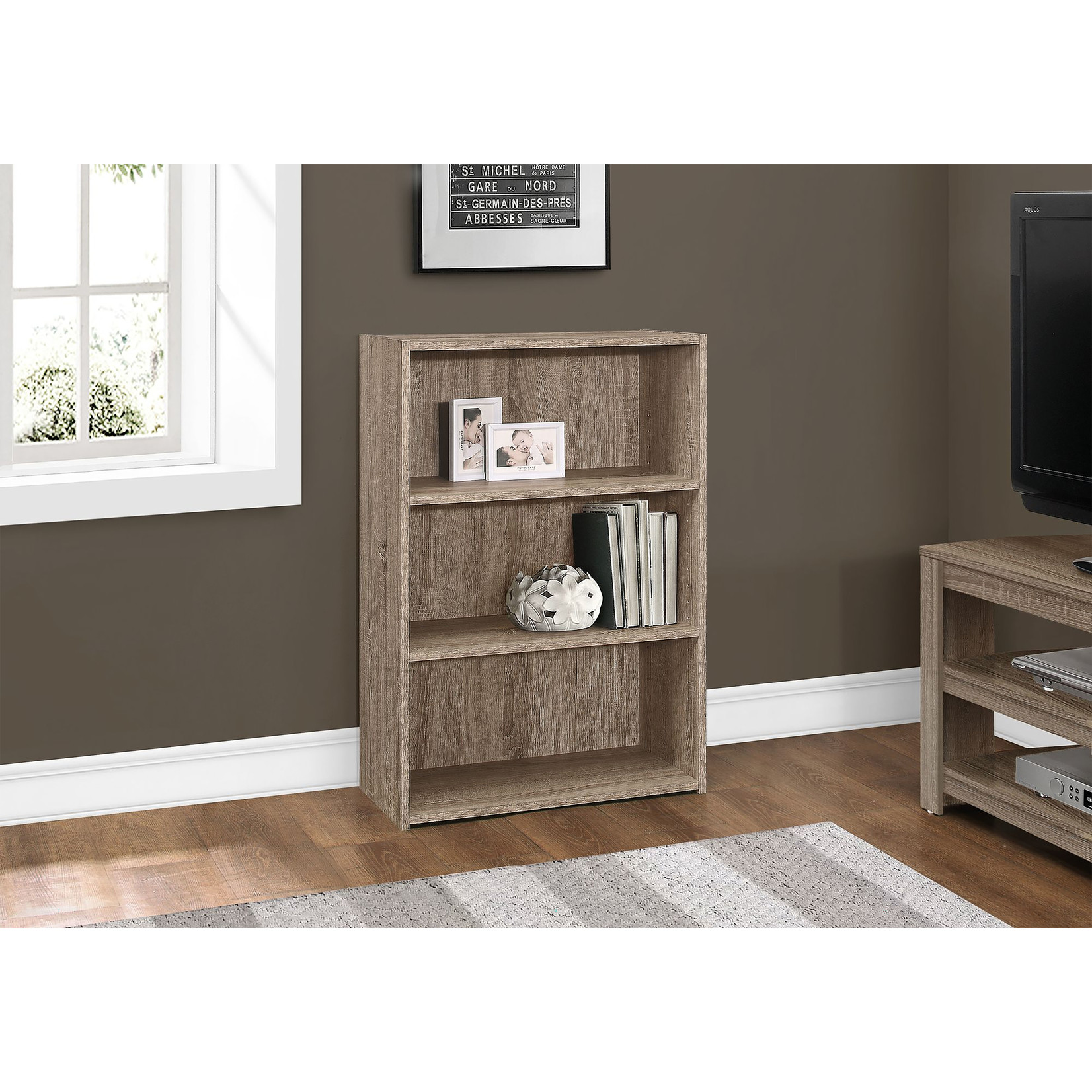 Étagère 36"H avec 3 tablettes, Taupe Fonce