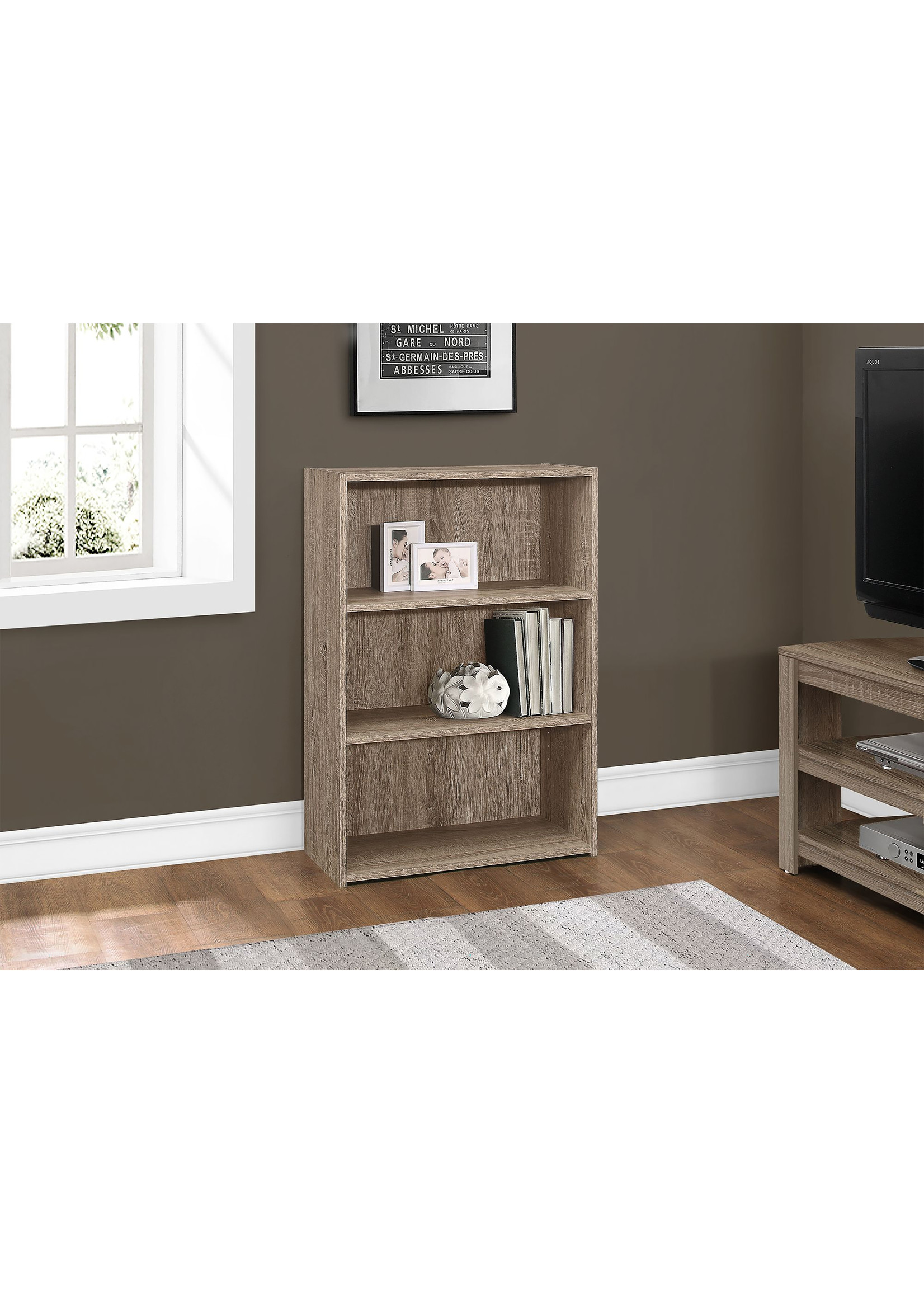Bookcase 36"H with 3 Shelves, Dark Taupe
