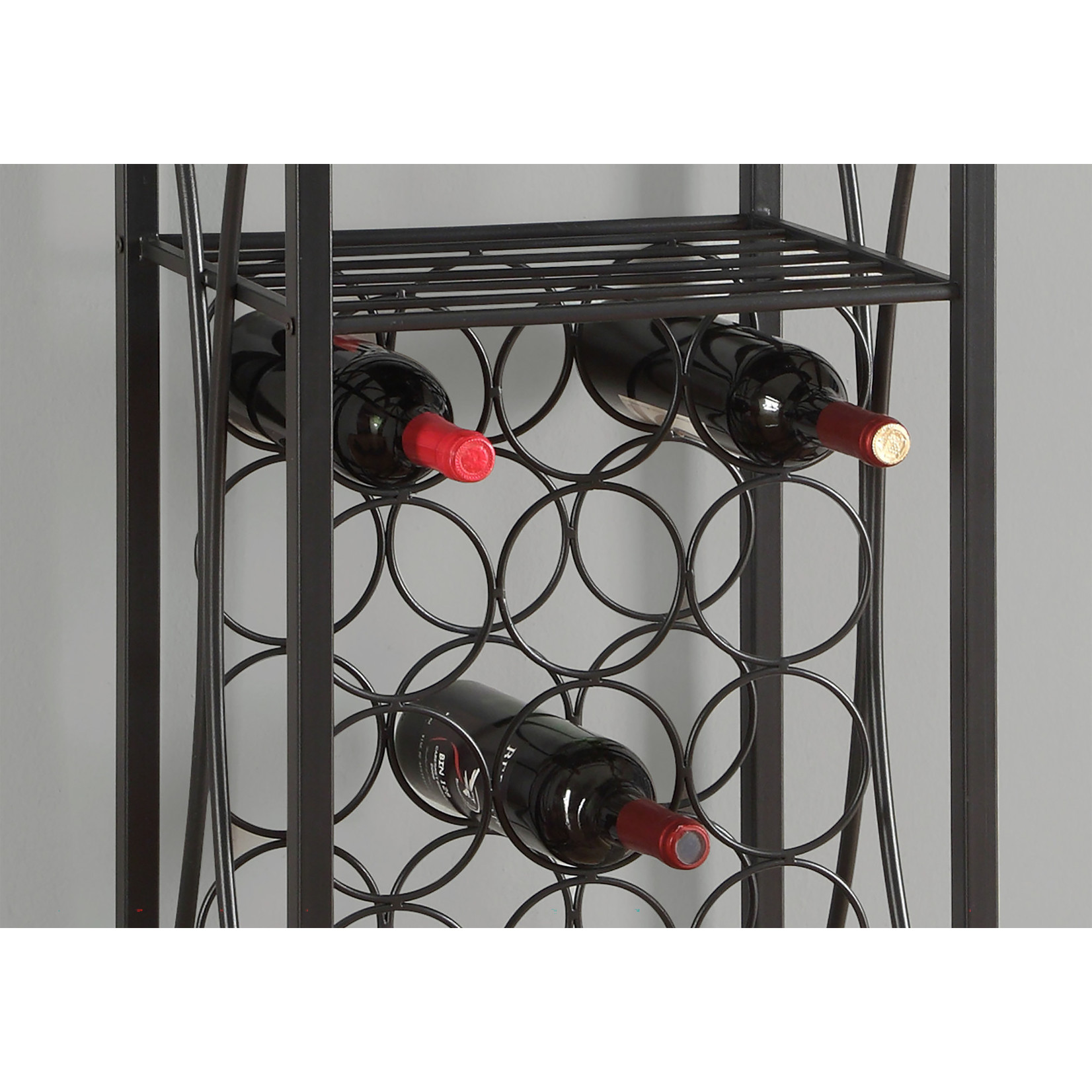 MONARCH I 3347 HOME BAR - BLACK METAL WINE BOTTLE & GLASS RACK - 40" H
