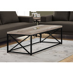 COFFEE TABLE BLACK METAL BASE, TAUPE RECLAIMED WOOD-LOOK