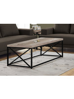 COFFEE TABLE BLACK METAL BASE, TAUPE RECLAIMED WOOD-LOOK