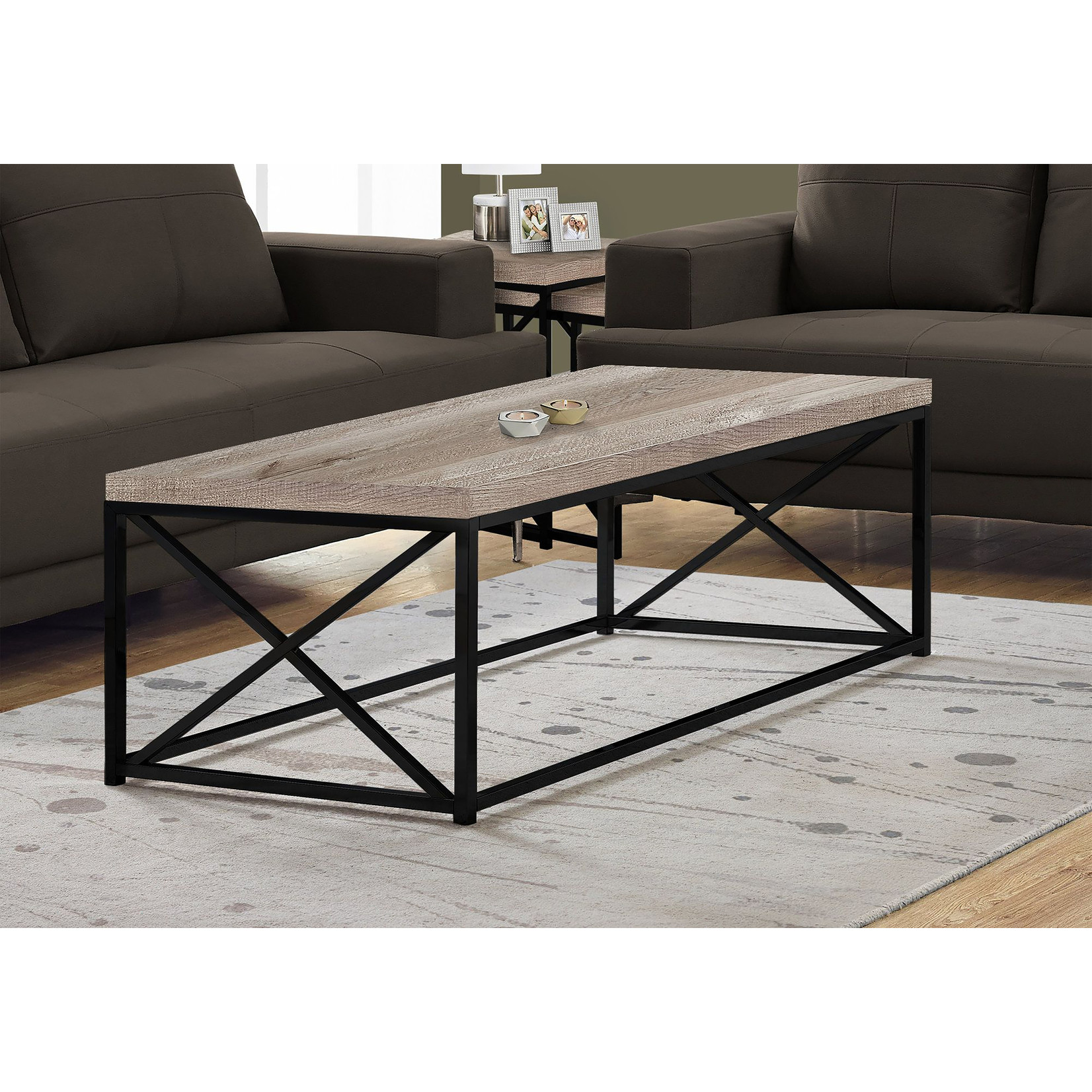 TABLE DE SALON - FAUX BOIS TAUPE/ METAL NOIR