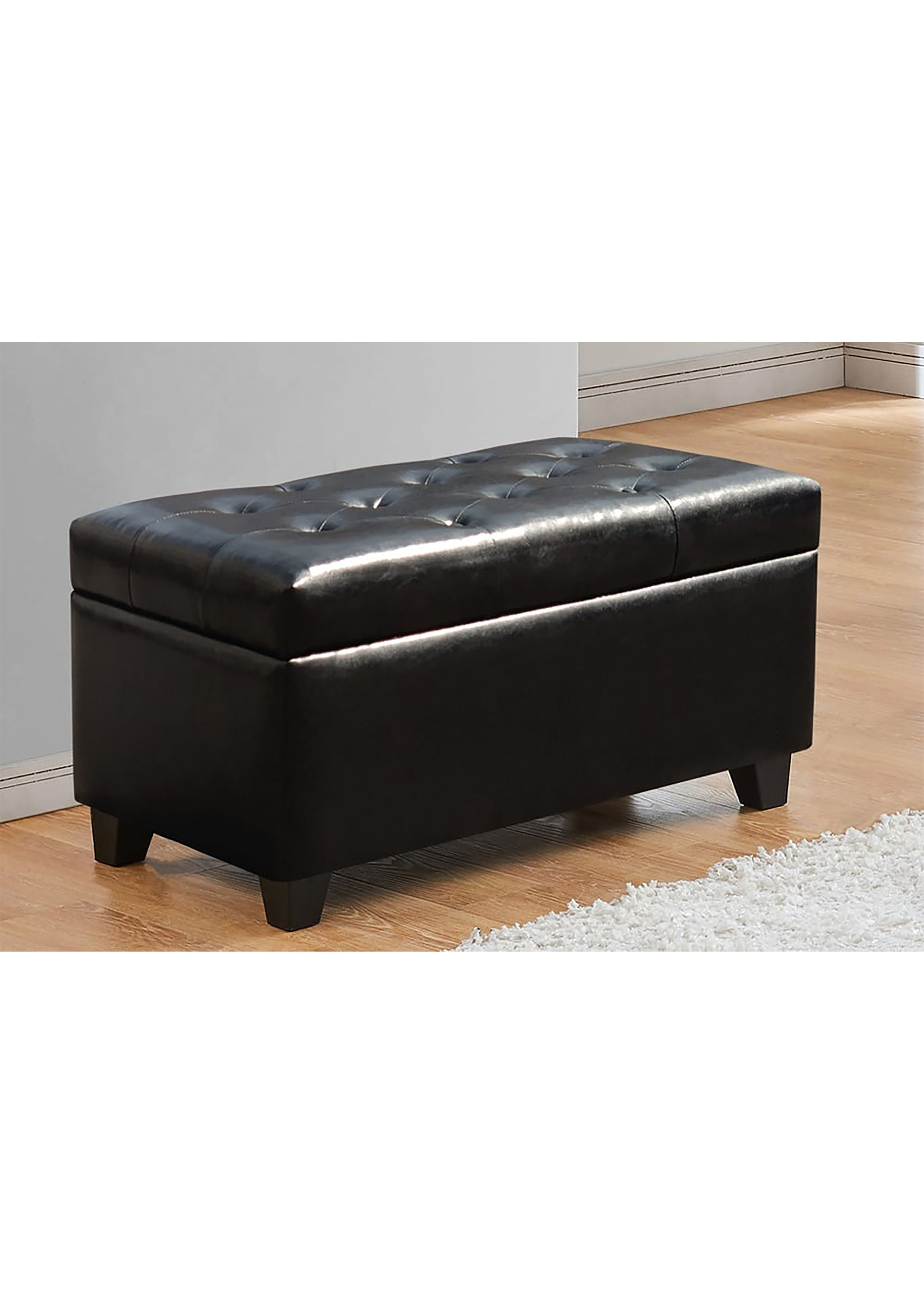 Banc de Rangement Ottoman en Similicuir Noir