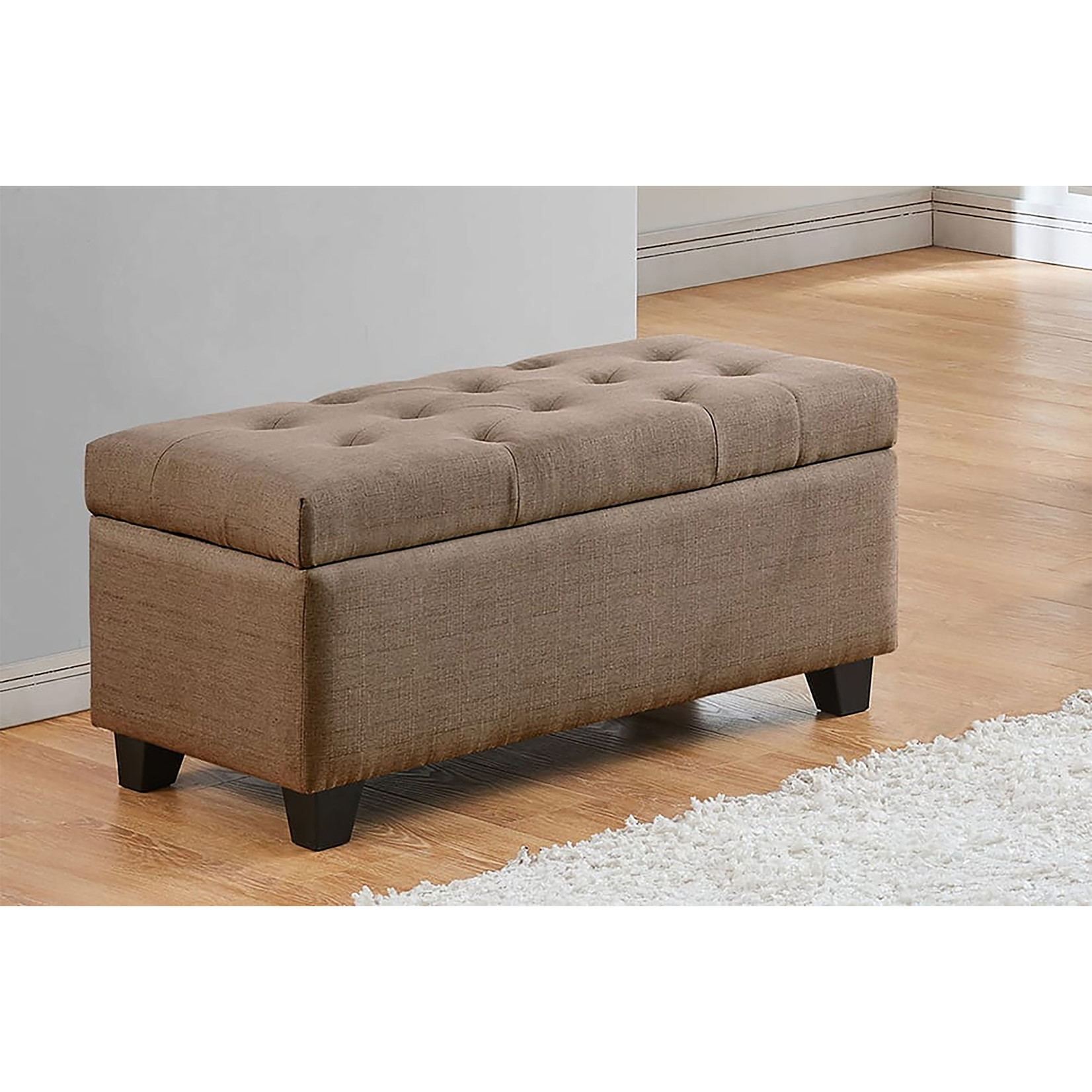 Brown Fabric Storage Ottoman Bench