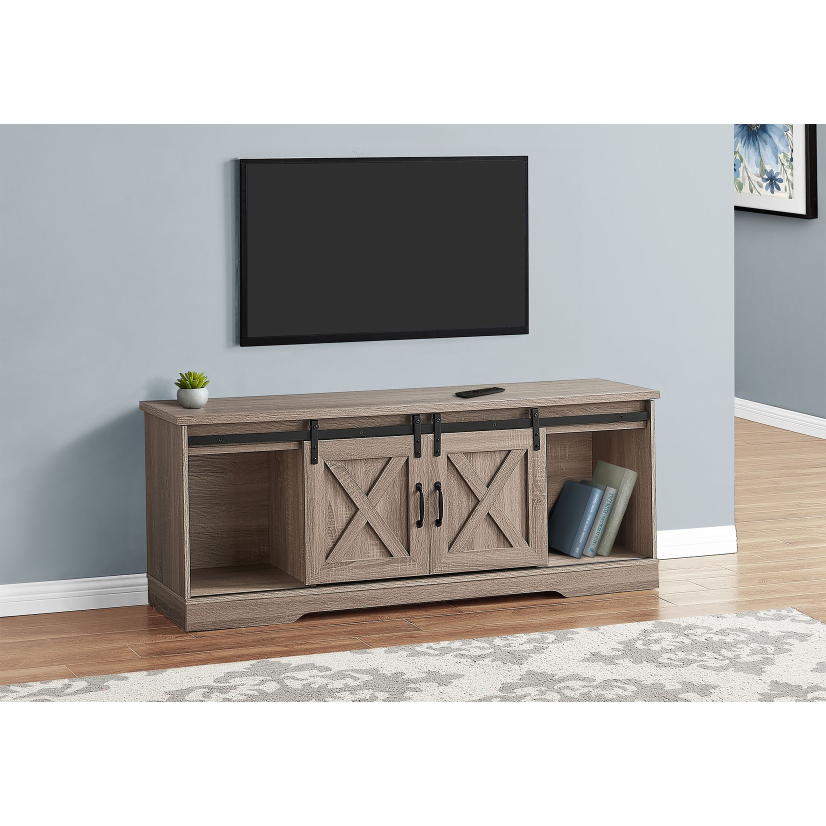 MEUBLE TV - 60"L / Taupe Fonce avec 2 Portes Coulissantes