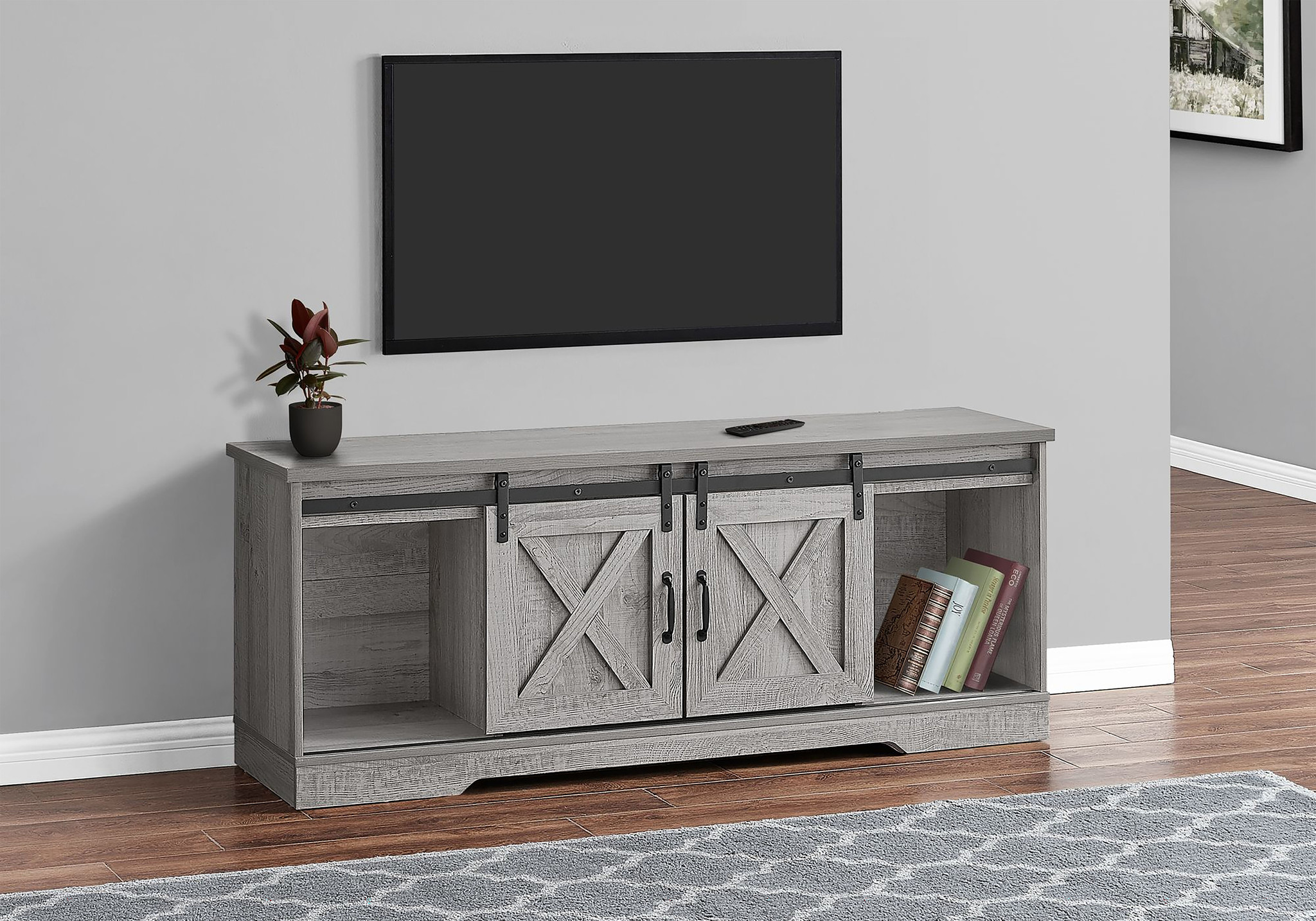 TV STAND 60"L / Grey With 2 Sliding Doors MAISON CAPLAN