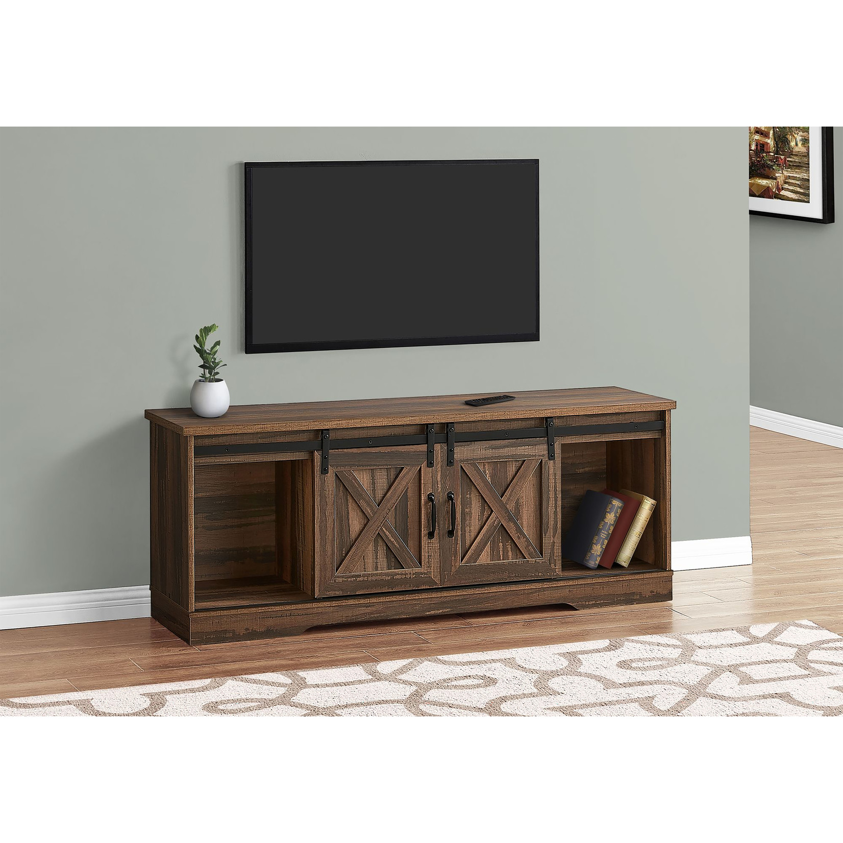 TV STAND - 60"L /  Brown with Sliding Doors