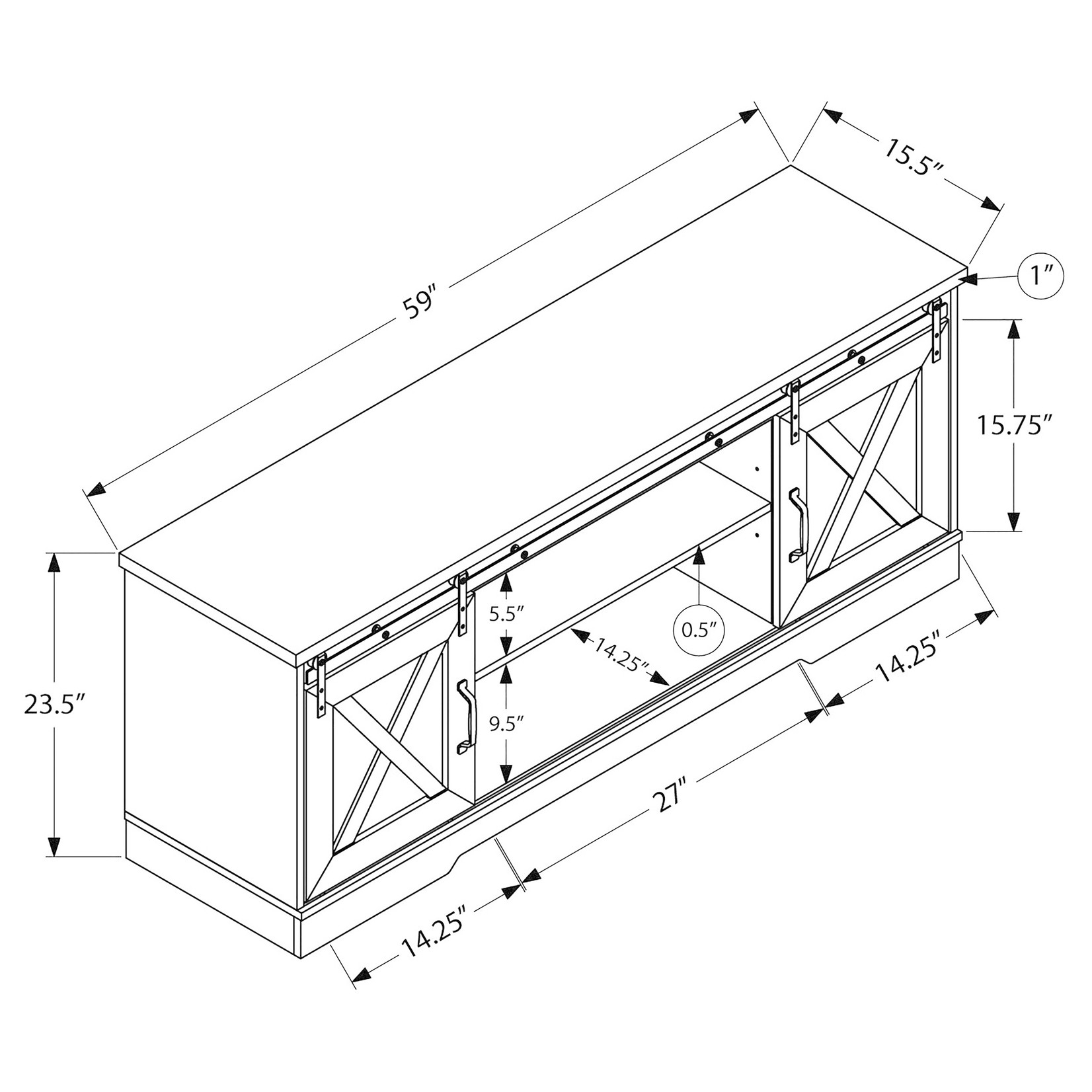 MEUBLE TV - 60"L / Bois Brun avec 2 Portes Coulissantes