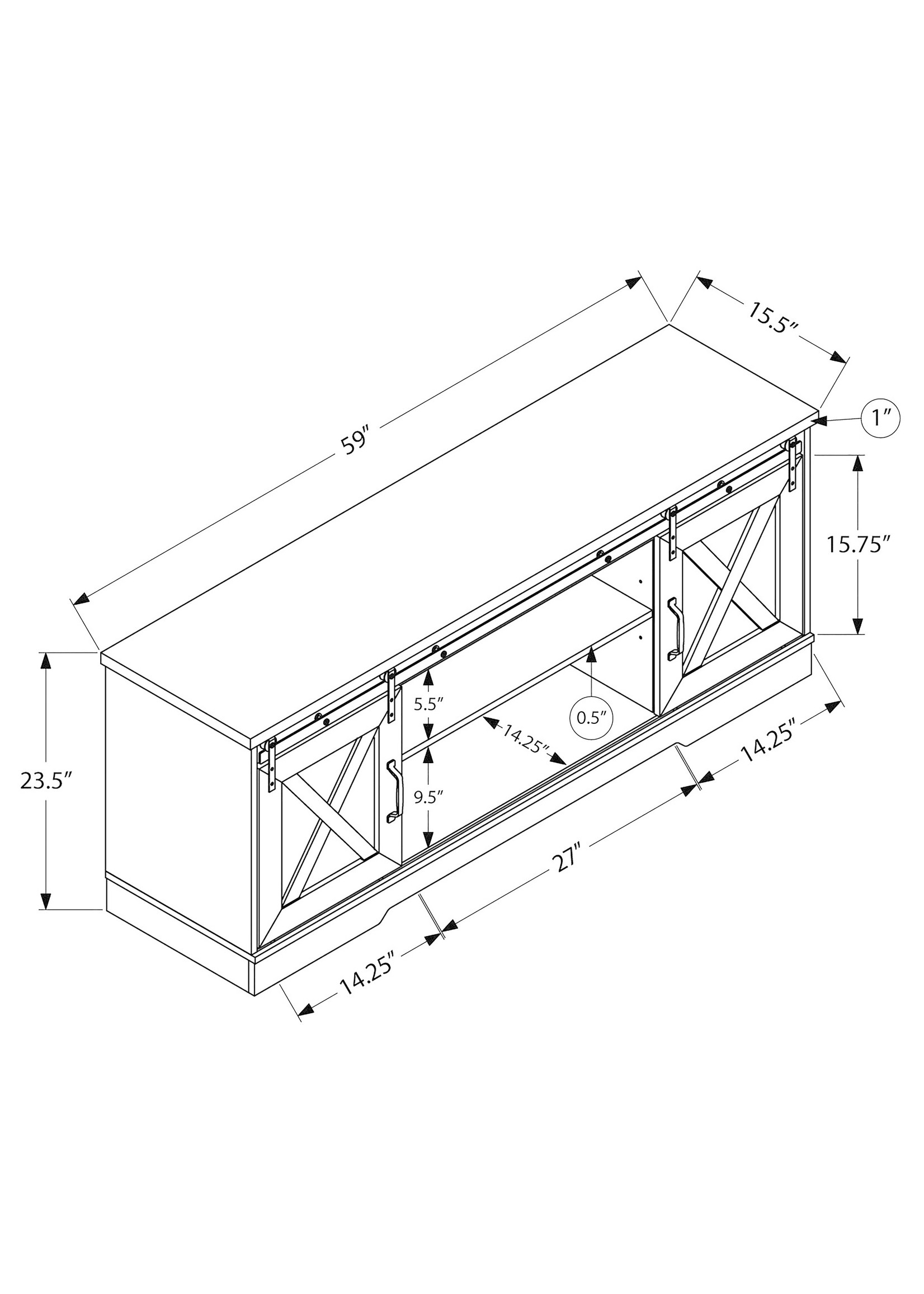 MEUBLE TV - 60"L / Bois Brun avec 2 Portes Coulissantes