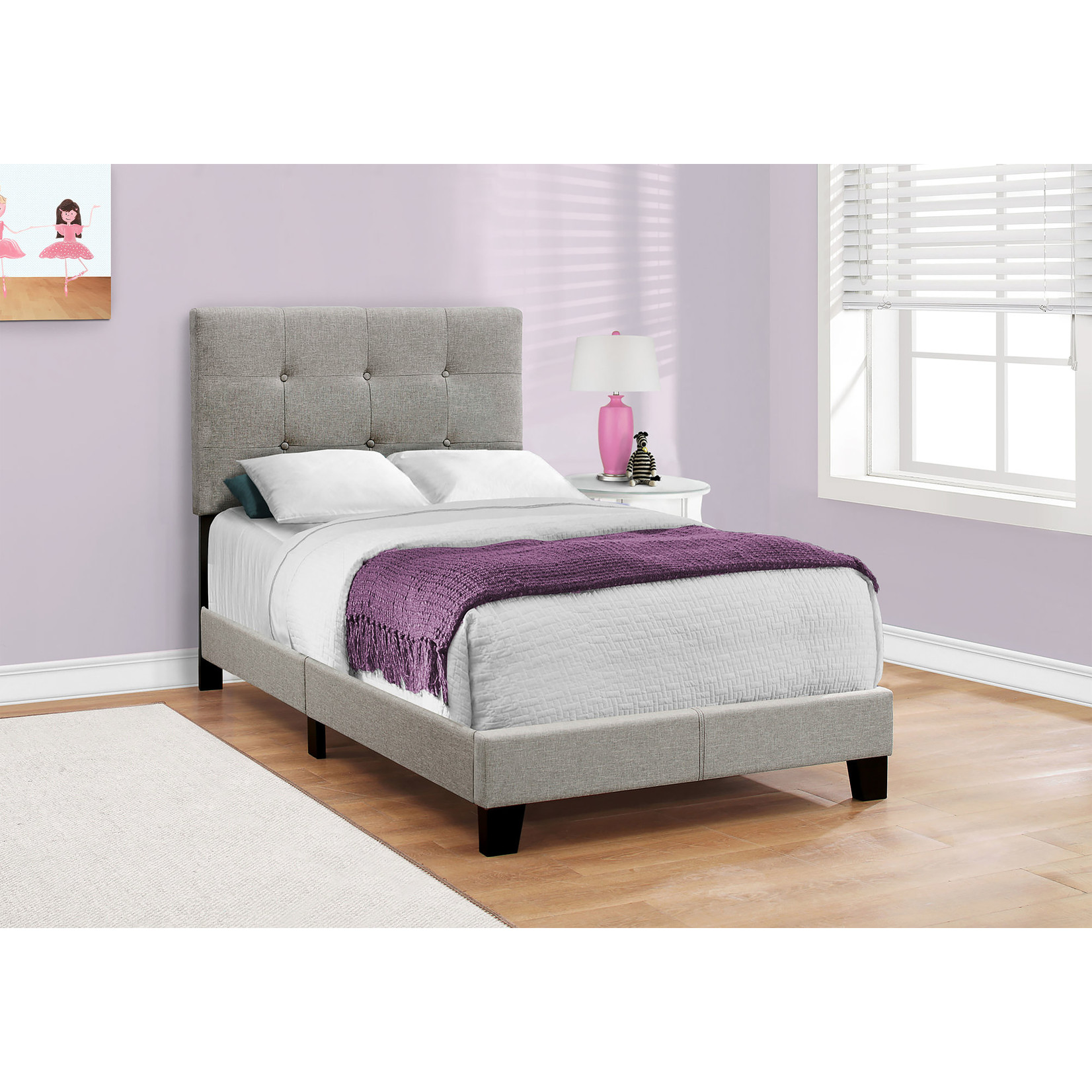 Twin Grey Linen Bed Frame