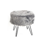 ITY INTERNATIONAL Large Grey Fluffy Pouf Footstool